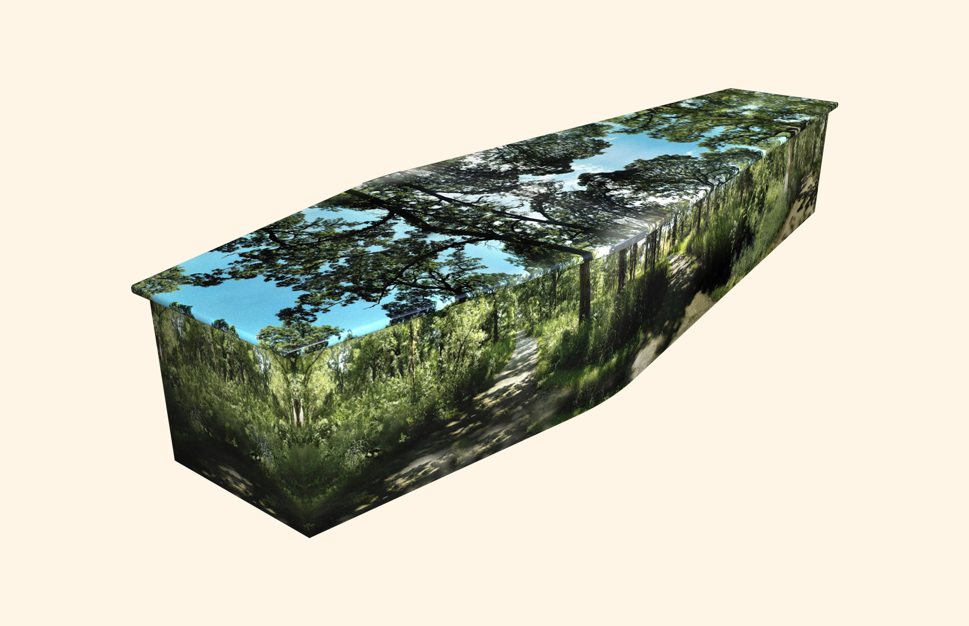 Forest Trails design on a traditional coffin